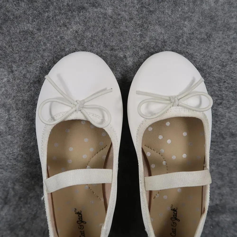 Cat & Jack Shoes Kids 9 Ballet Flats Mary Jane Strap Bow White Fashion Girls